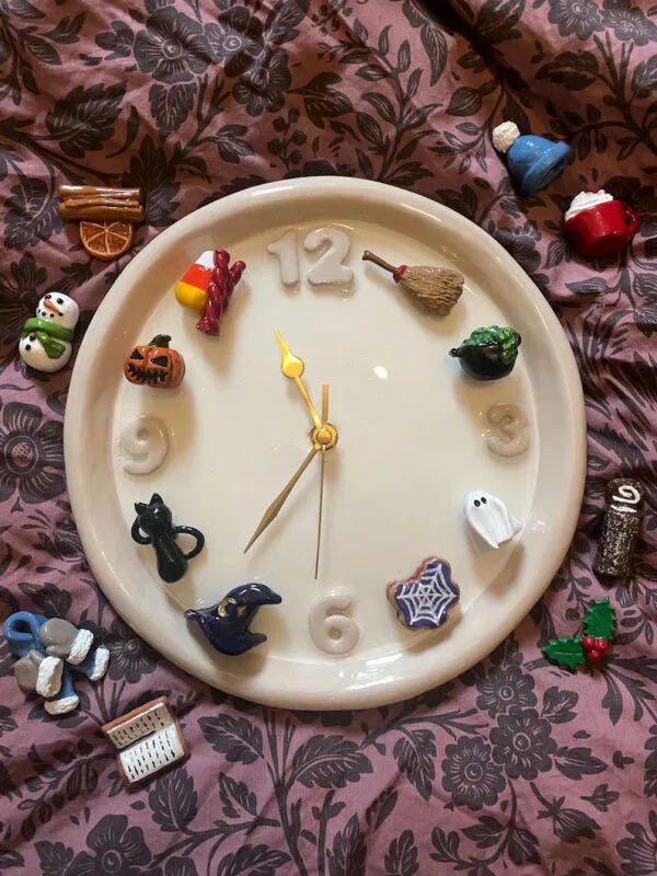 Handmade Ceramic Clock with Interchangeable Charms