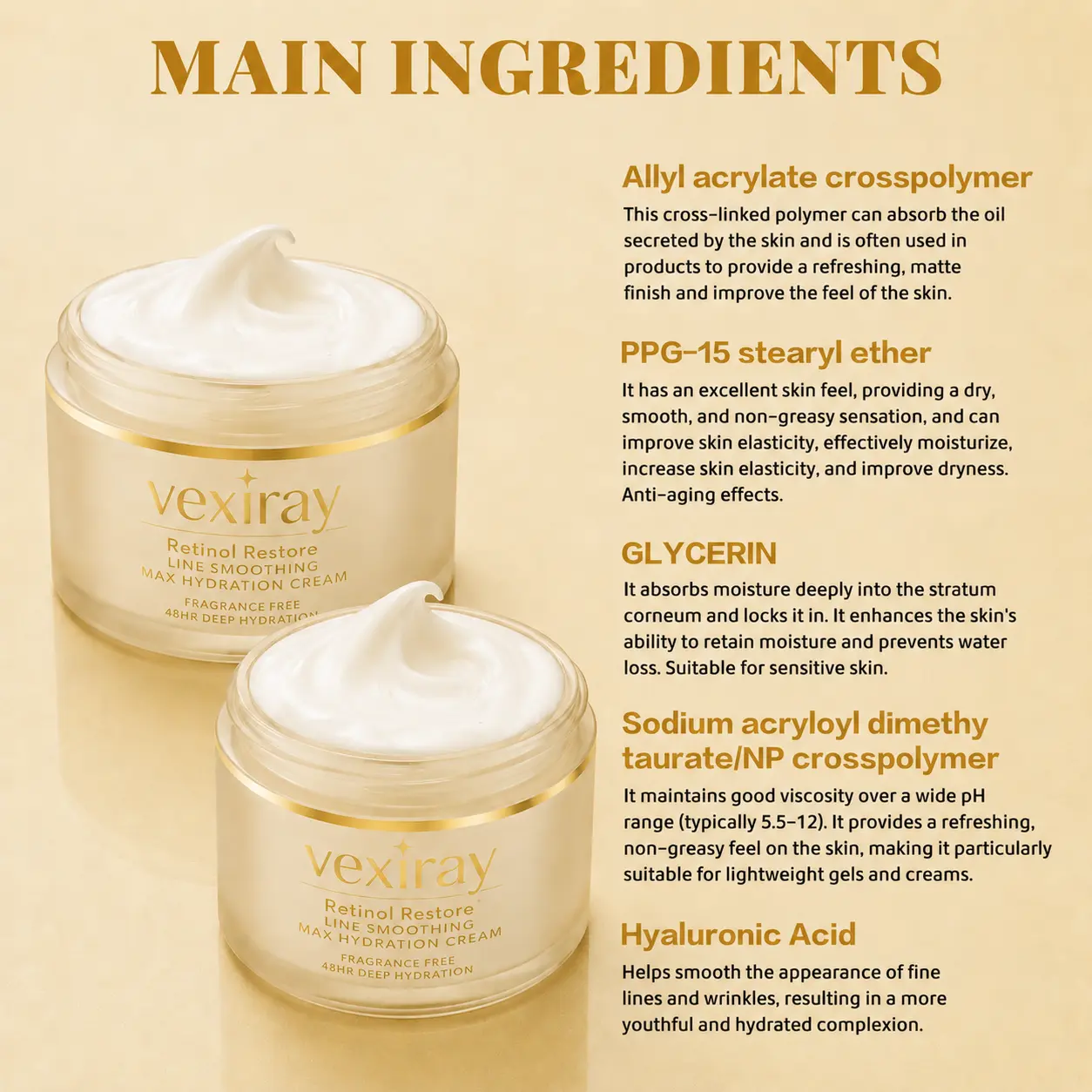 Vexiray Retinol Restore Max Hydration Anti-Aging Daily Face Moisturizer with Hyaluronic Acid, Fragrance-Free, Oil Free Skin Care - Image 3