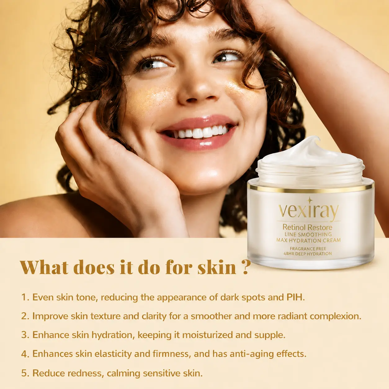 Vexiray Retinol Restore Max Hydration Anti-Aging Daily Face Moisturizer with Hyaluronic Acid, Fragrance-Free, Oil Free Skin Care - Image 5
