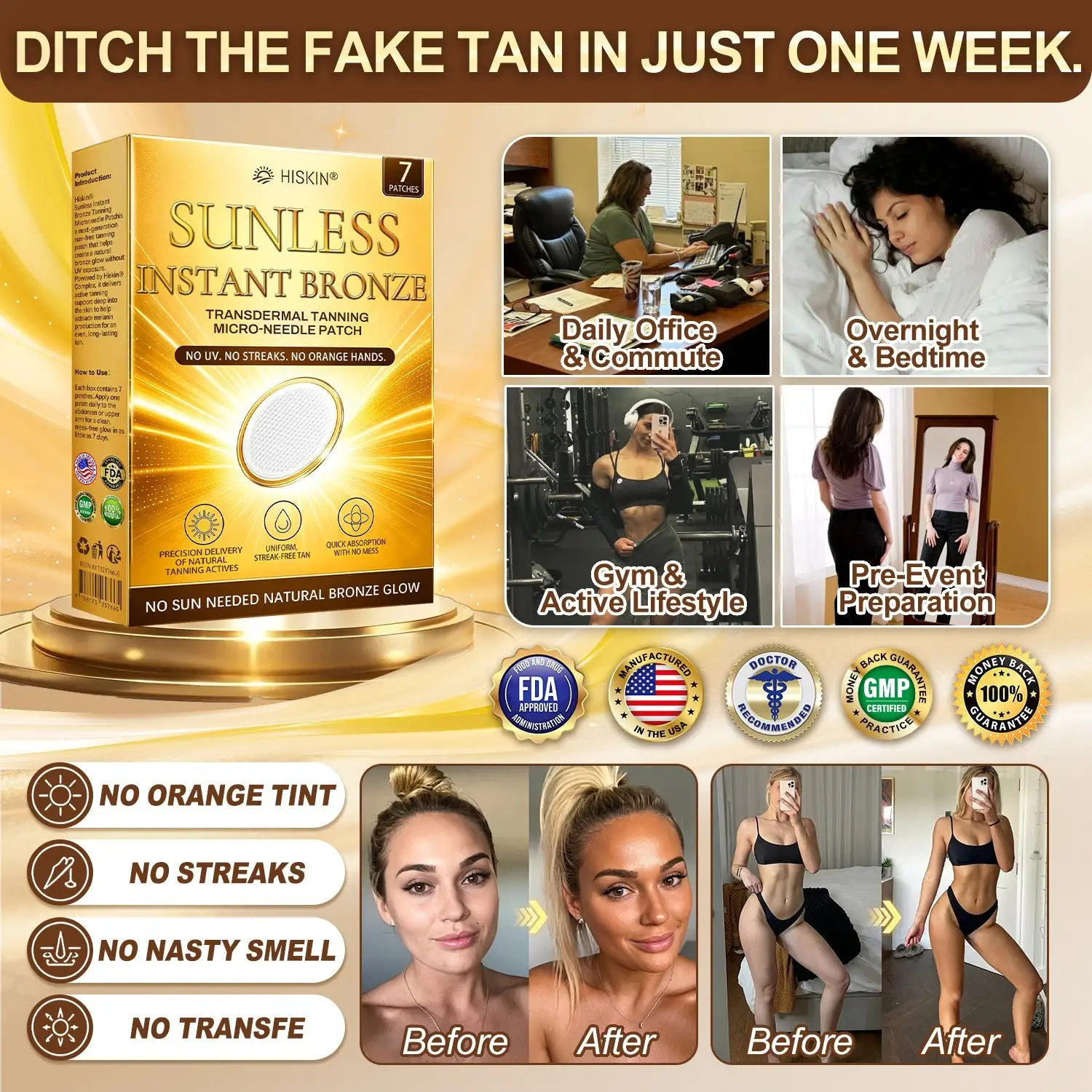 Hiskin Sunless Tanning Microneedle Patch | DHA-Free Bronze Glow - Image 8