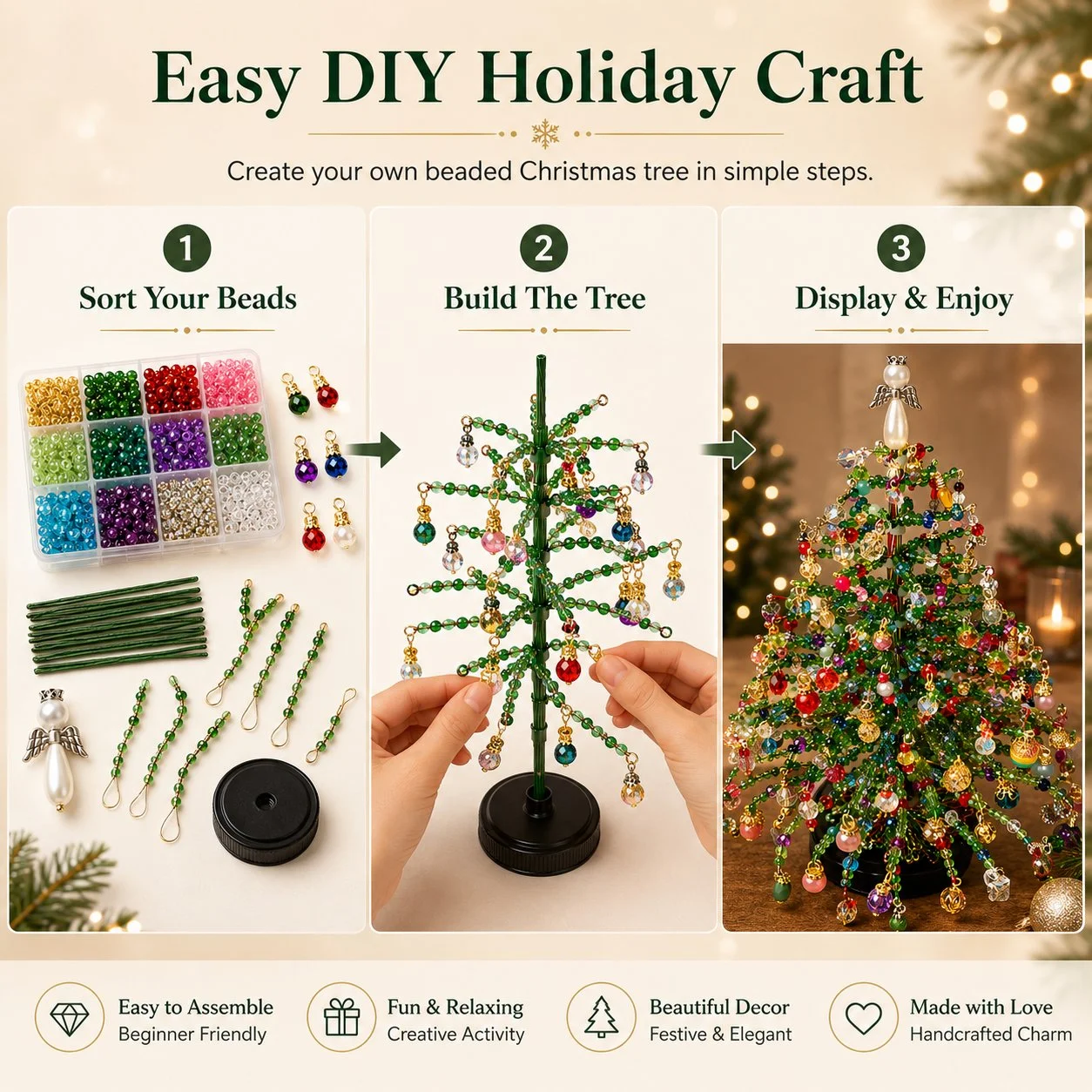 🎄✨ DIY Beaded Christmas Tree Kit – 🎅Create Your Own Sparkling Holiday Decoration - Image 3